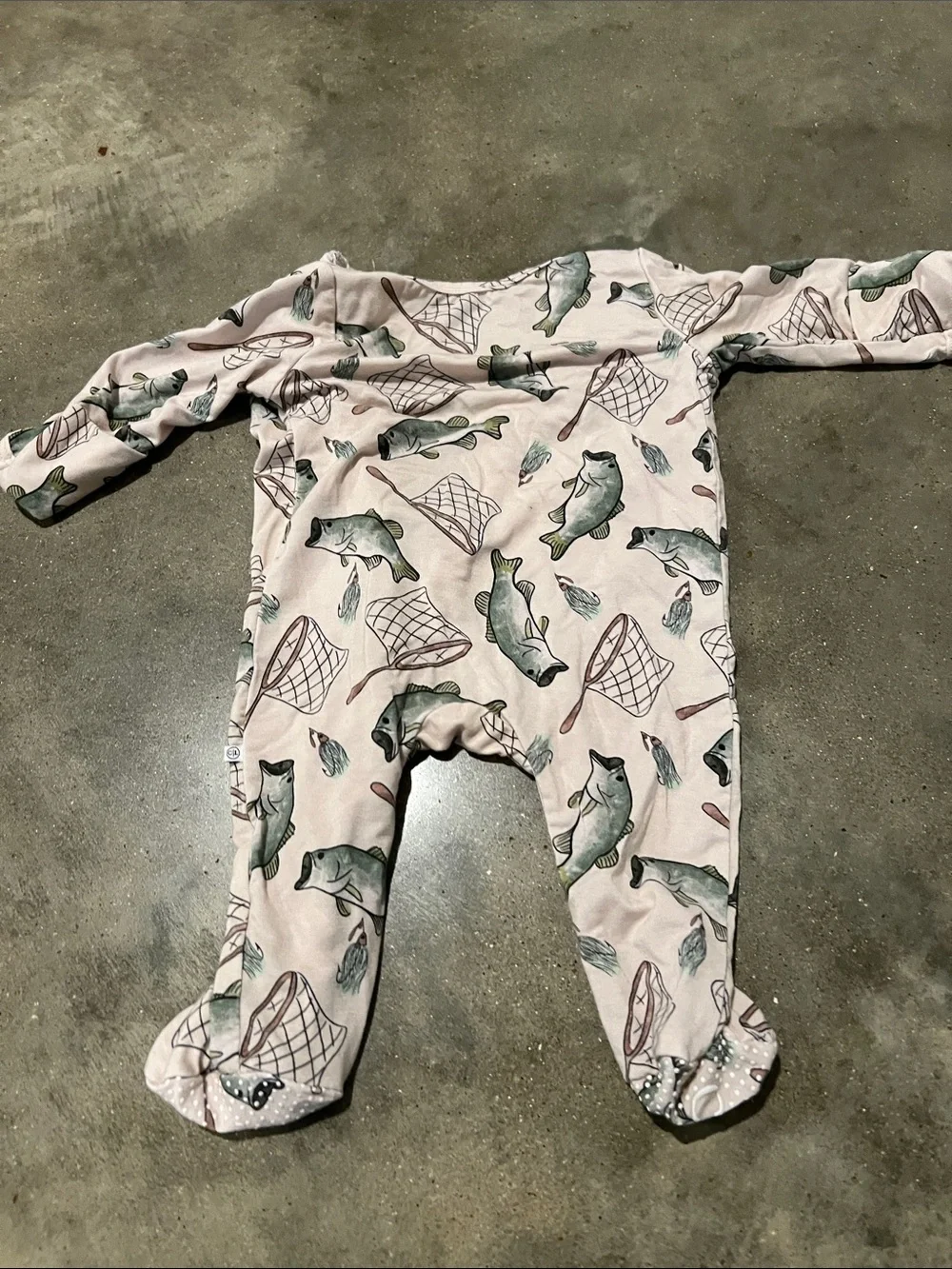 Caden Lane Beige Footie with Green Fish & Nets